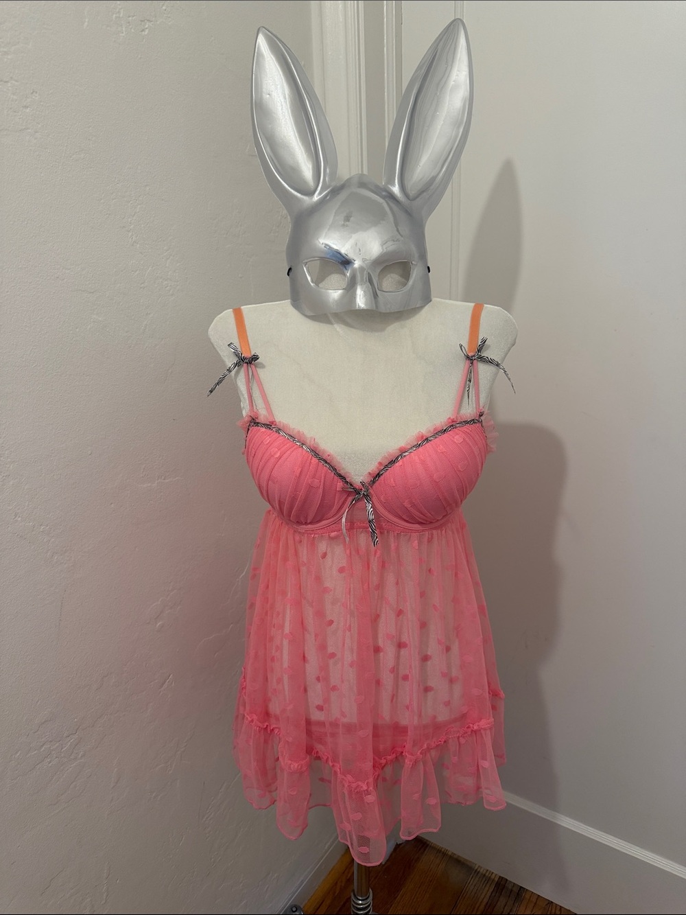 HALLOWEEN Women's Pink Mesh Babydoll Chemise Sexy Cosplay